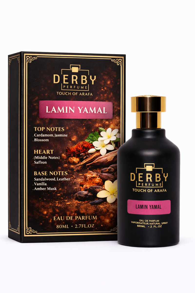 Derby Perfume Lamin Yamal Eau de Parfum bottle and packaging on a white background