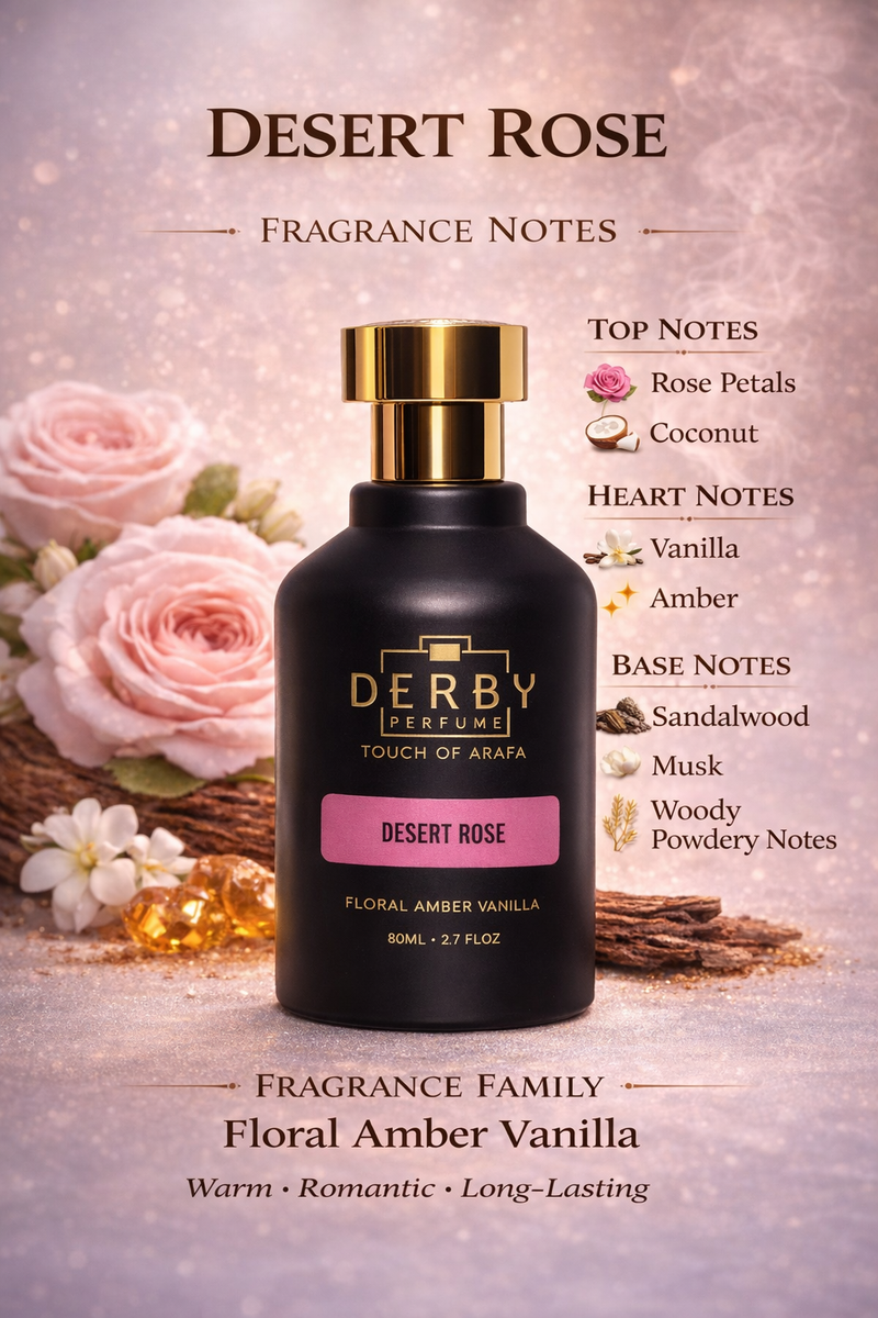 Derby Desert Rose Eau De Parfum by Derby – Sweet Floral Amber Vanilla Fragrance