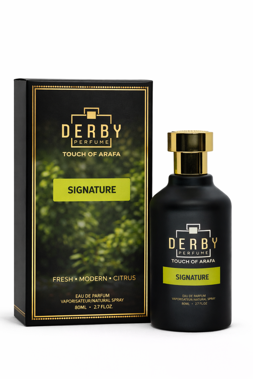 Derby perfume bottle and packaging on a white background