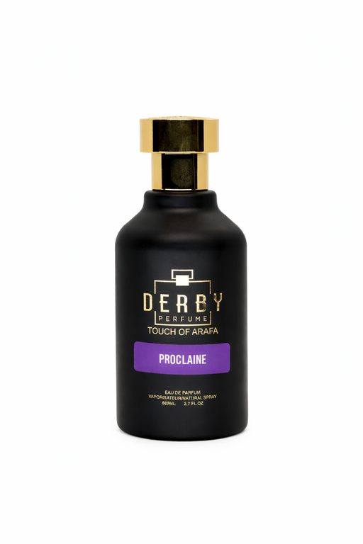 Black perfume bottle with gold cap on a white background