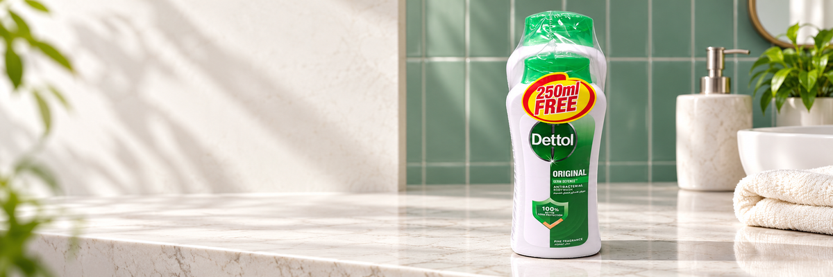 Dettol Original Antibacterial Body Wash – 500ml + 250ml Free Pack (1x3 pcs)