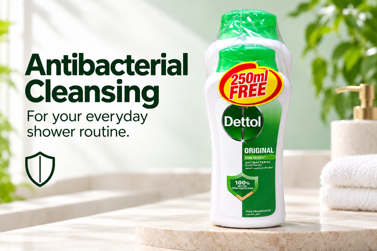 Dettol Original Antibacterial Body Wash – 500ml + 250ml Free Pack (1x3 pcs)