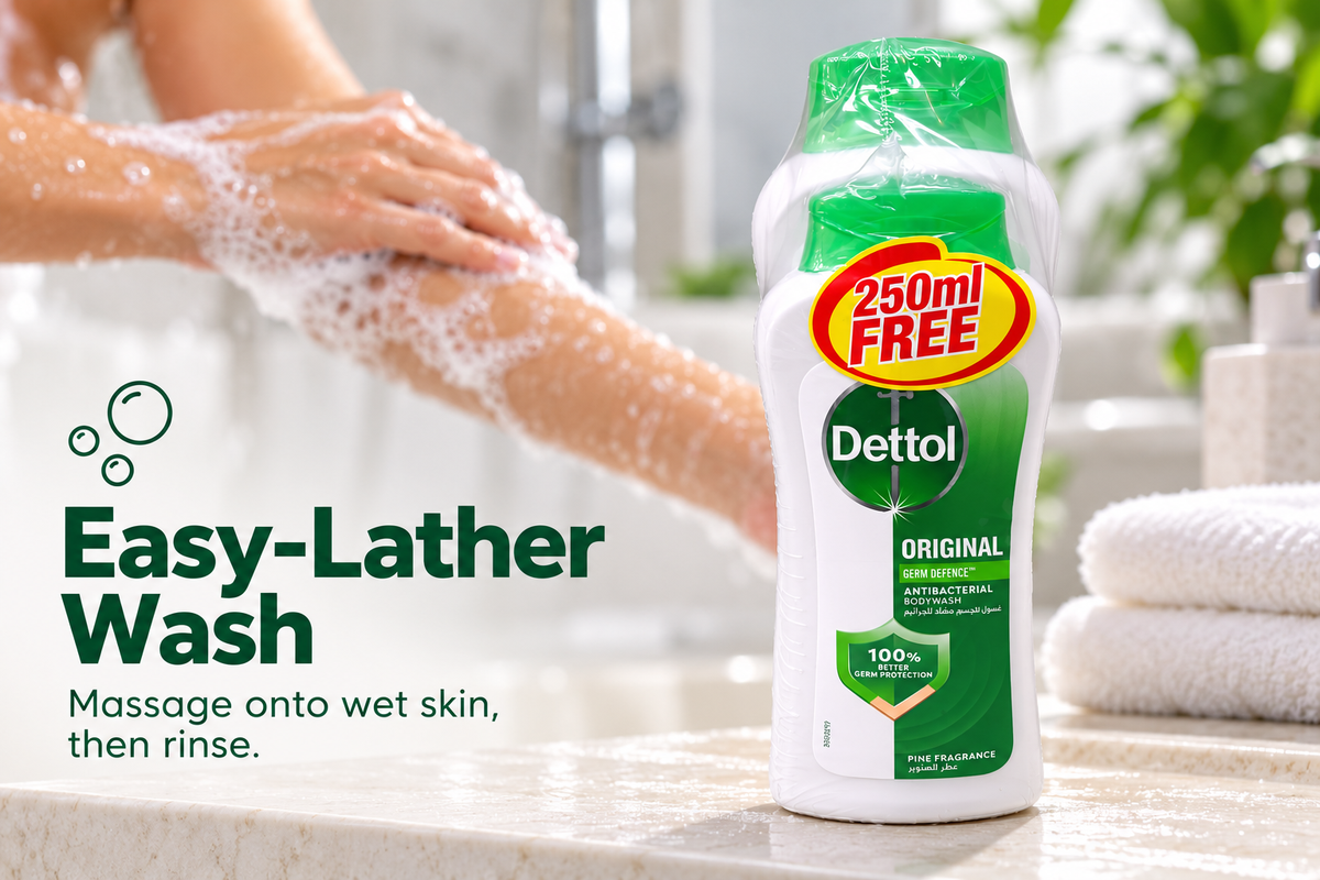Dettol Original Antibacterial Body Wash – 500ml + 250ml Free Pack (1x3 pcs)