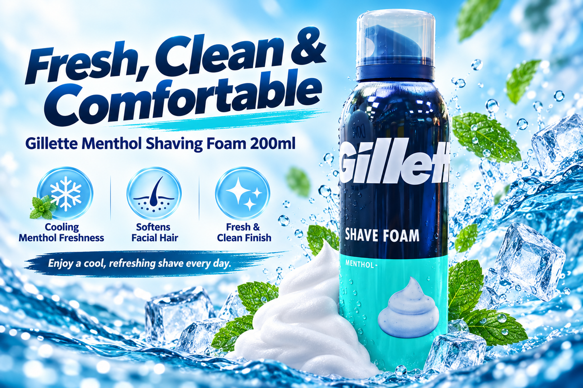 Gillette Shaving Foam Menthol 200ml – Cooling Comfort & Easy Glide x 6pcs