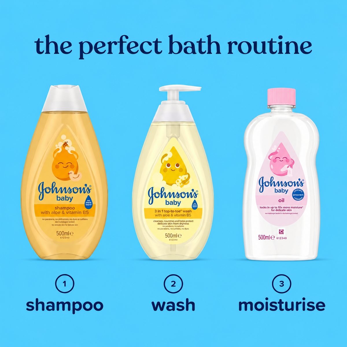 Johnson’s Baby Oil 500ml x 3pcs – Baby Massage & Moisturizing Oil