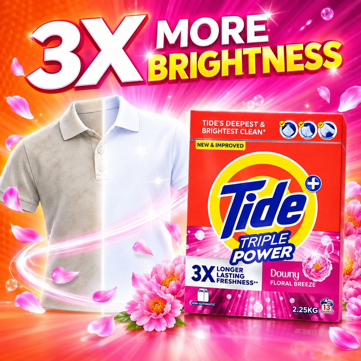 Tide Triple Power Blue 2.25kg – Deep Clean with Floral Breeze Freshness 2pcs