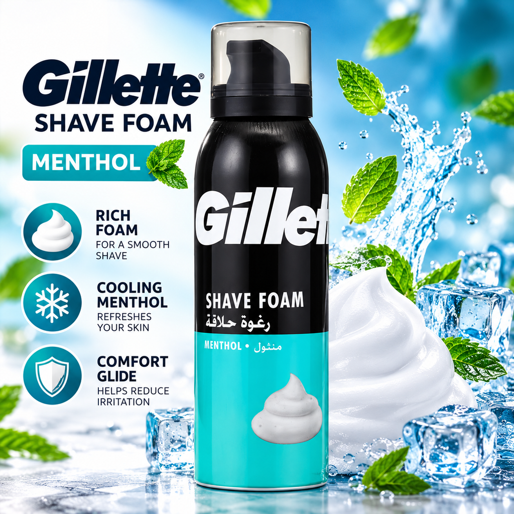 Gillette Shaving Foam Menthol 200ml – Cooling Comfort & Easy Glide x 6pcs