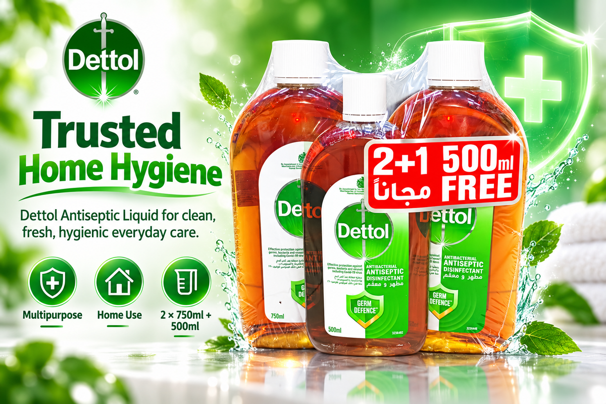 Dettol Antiseptic Liquid 750ml × 2 + 500ml – Value Hygiene Pack Total 3packs