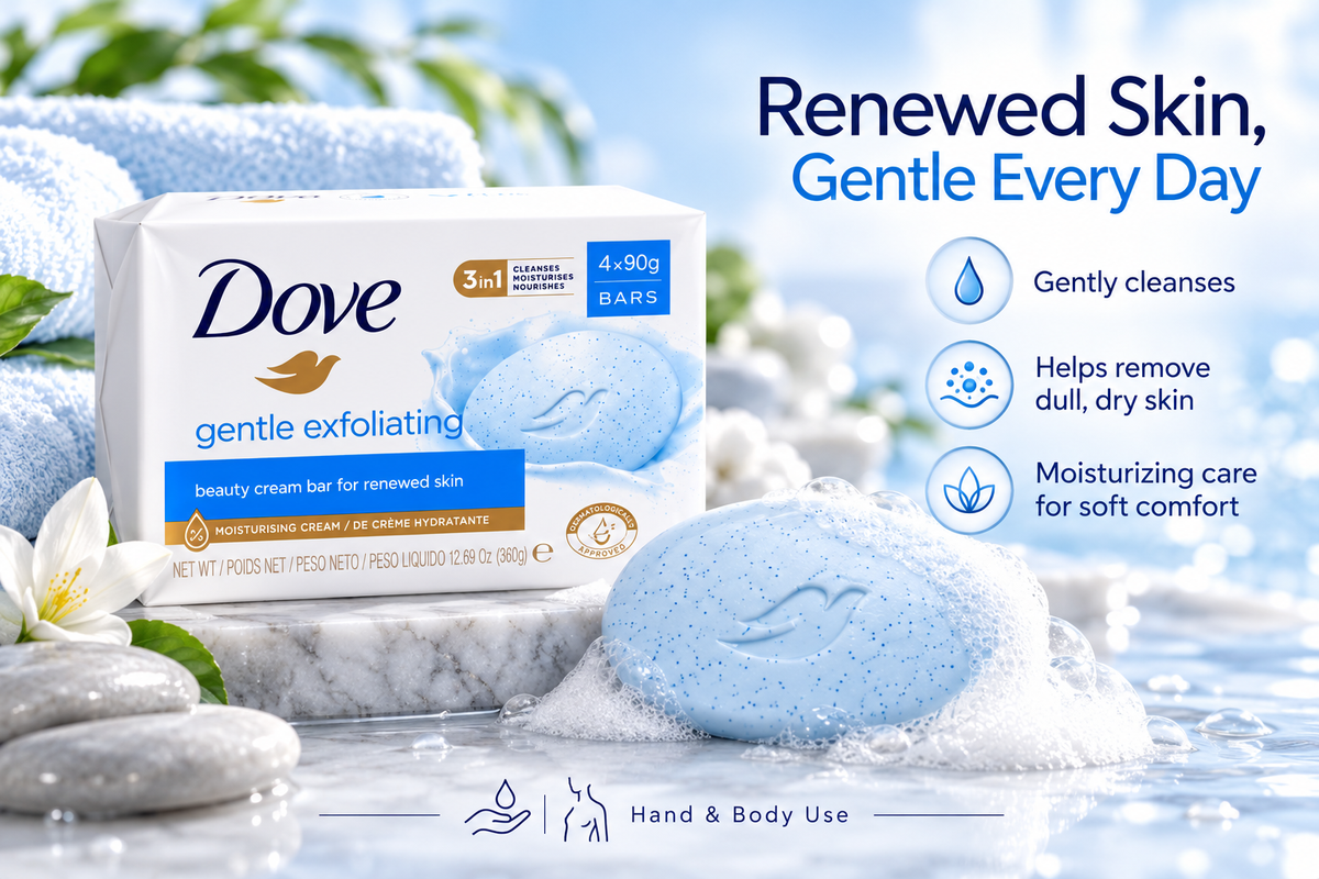 Dove Gentle Exfoliate Soap 90g – Mild Cleansing with Exfoliating Care 4Pcs