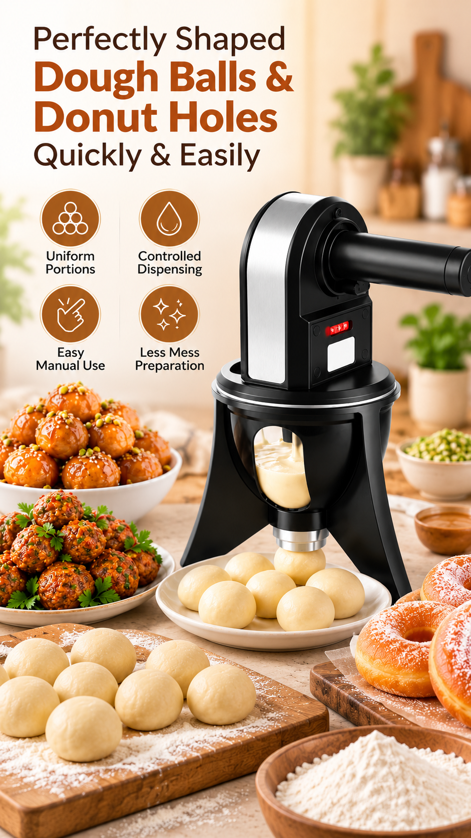 Manual Dough & Batter Dispenser – Donut Hole Maker for Baking and Frying