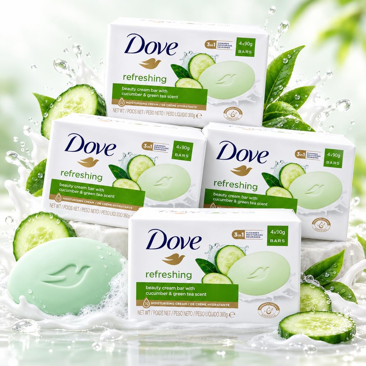 Dove Refreshing Soap 90g – Soft, Smooth & Fresh Everyday Care 4pcs
