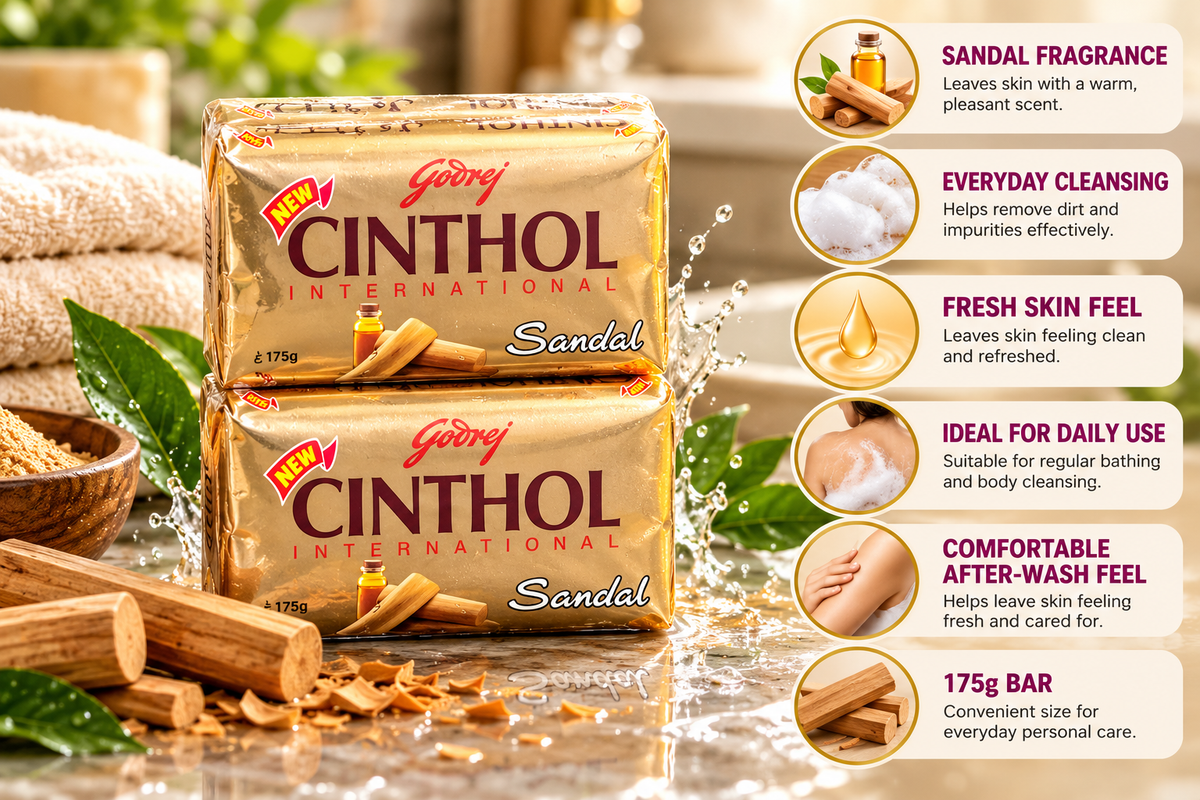 Cinthol Sandal Soap 175g  x 12 pcs – Fresh Cleansing with Sandal Fragrance