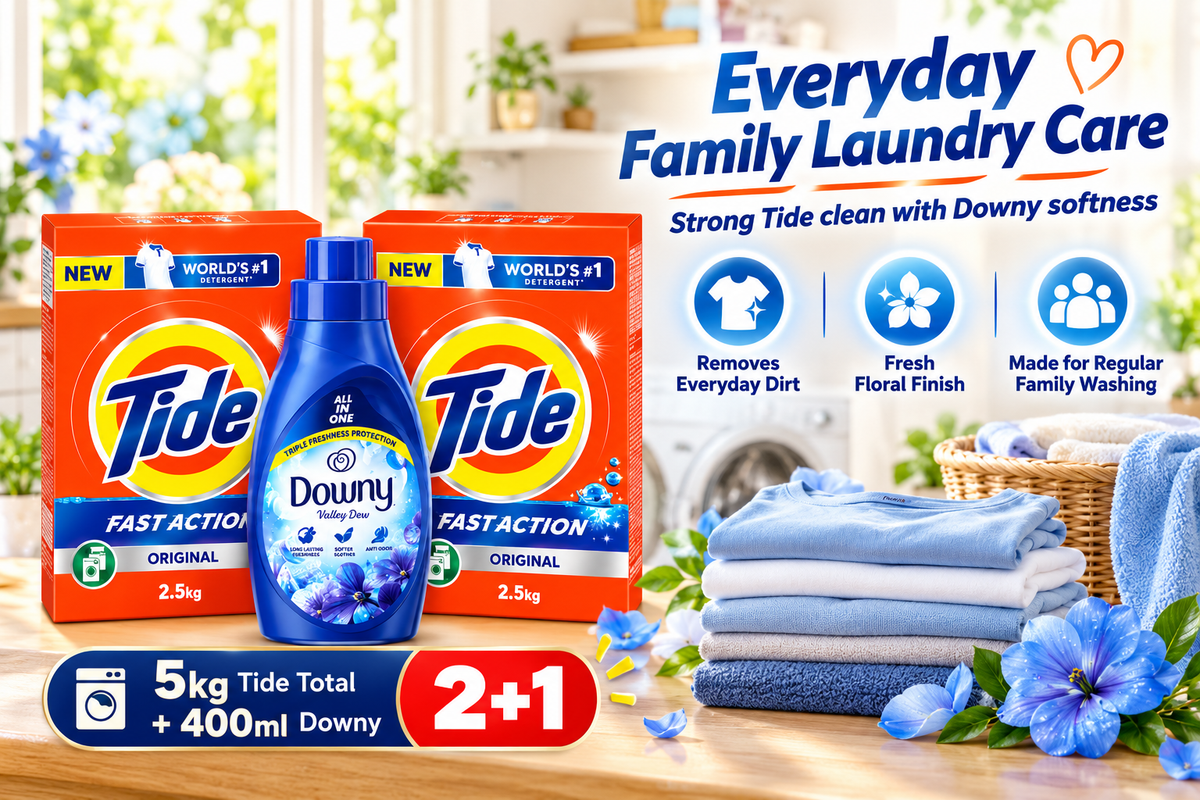 Tide Blue Detergent 2.5kg × 2 + Downy Concentrate 400ml