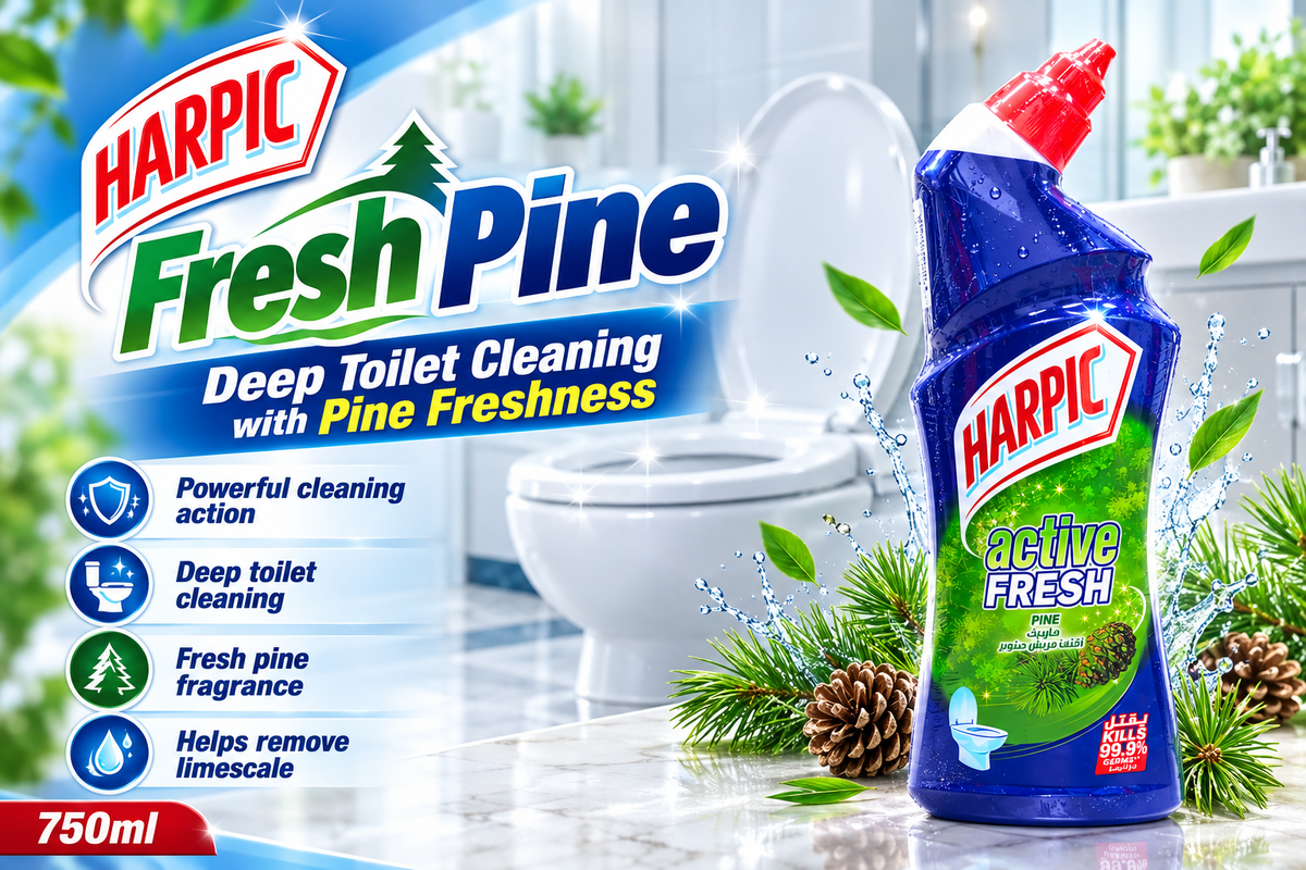 Harpic Fresh Pine Toilet Cleaner 750ml – Powerful Deep Cleaning x 3pcs