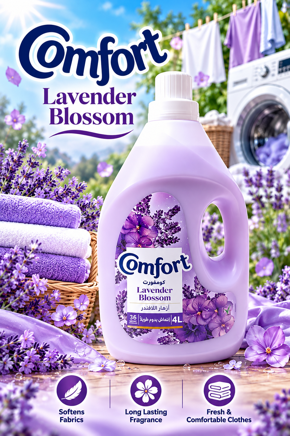 Comfort Lavender Blossom Fabric Softener 4L – Gentle Fabric Care