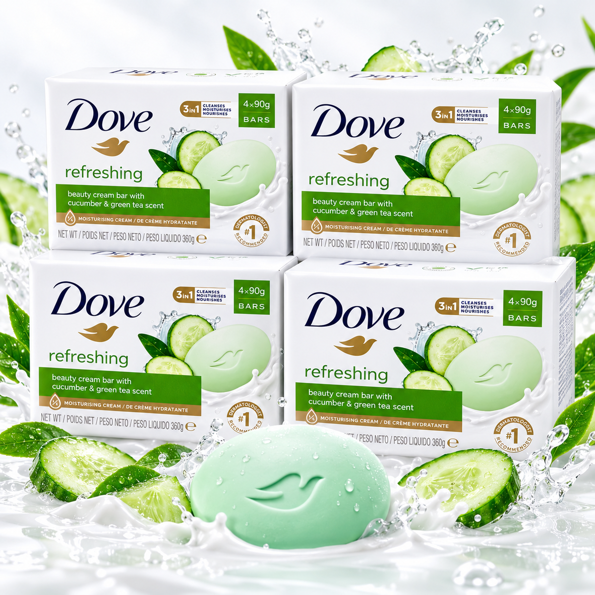 Dove Refreshing Soap 90g – Soft, Smooth & Fresh Everyday Care 4pcs