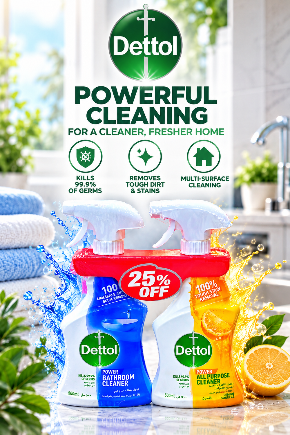 Dettol All Purpose Cleaner 500ml – Kitchen, Bathroom & Surface Care 2pcs