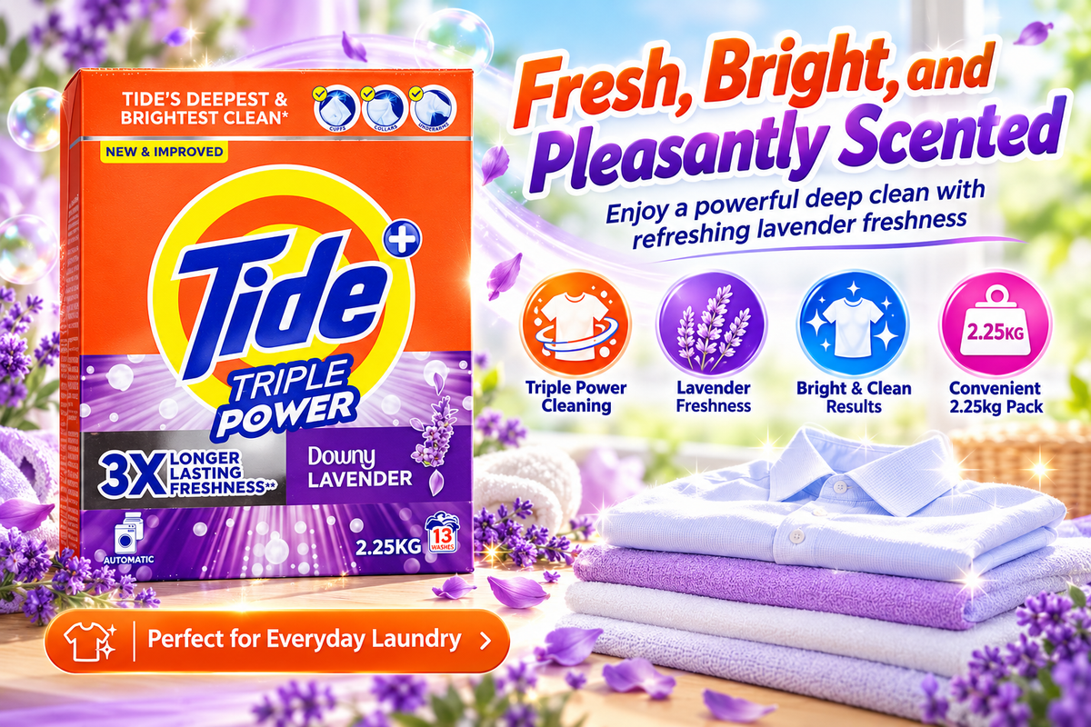 Tide Triple Power Green 2.25kg – Fresh Lavender Laundry Care 2pcs