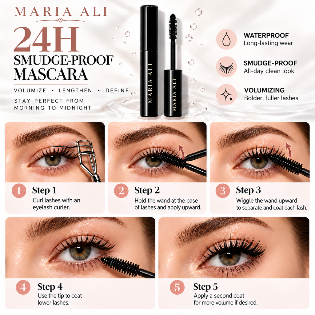 Big Gel Waterproof Mascara by MARIA ALI -Volumising & Long-Lasting 24-Hour Wear up 12x Volume Smudge-Proof Black