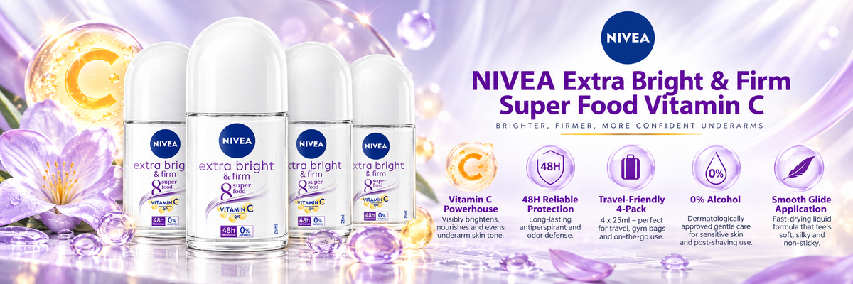 NIVEA Extra Brightening Underarm Roll-On Deodorant | 4 x 25ml