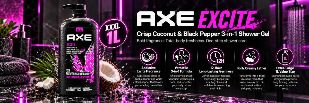 Axe Excite Daily Fragrance Cleanser for Hair, Face and Body - 1L Bottle