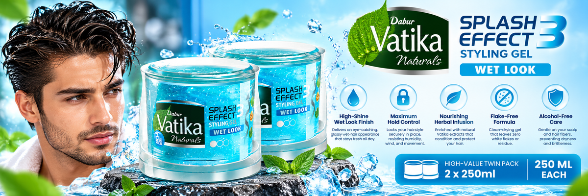 Dabur Vatika Wet Look Hair Styling Gel | Twin Value Pack (2 x 250ml)