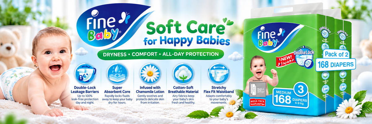 Fine Baby Diapers Size 3 Medium (4-9 kg) | Mega Value Pack (2 x 84 Count / 168 Diapers)