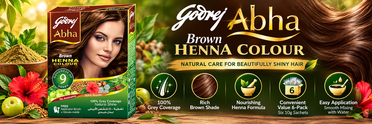 Godrej Abha Henna Hair Color - Rich Brown Shade (6-Sachet Multi-Pack)