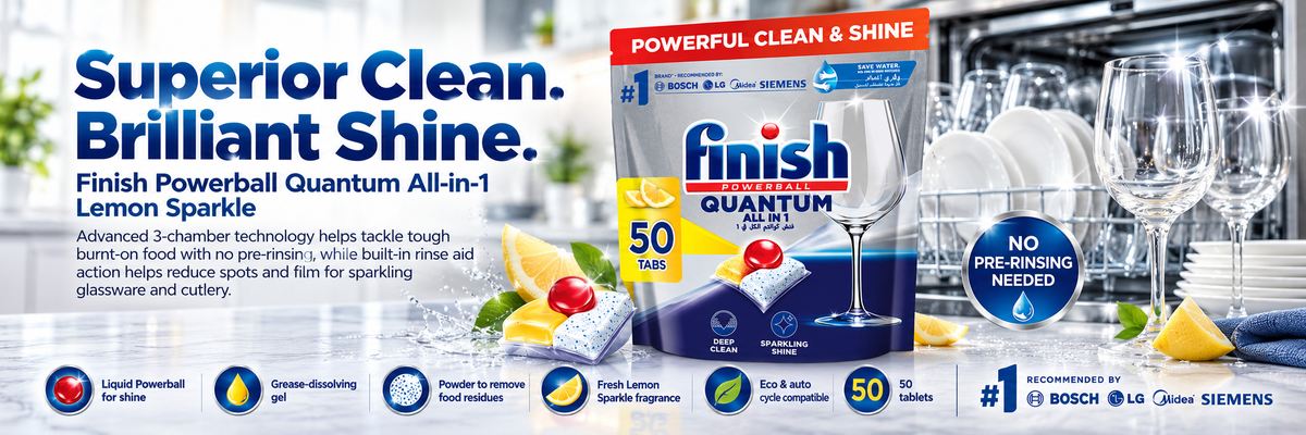 Finish Quantum All in 1 Dishwasher Tablets Lemon Sparkle Scent 50 pcs