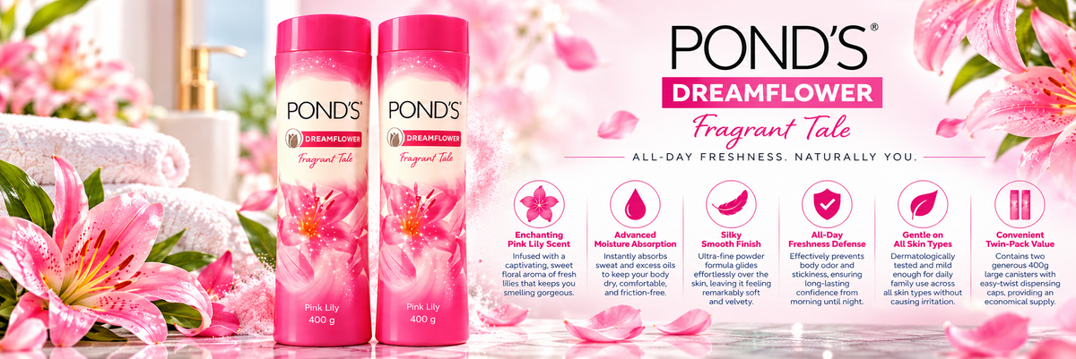 Pond's Dreamflower Pink Lily Fragrant Talcum Powder - 2 x 400g (Twin Value Pack)