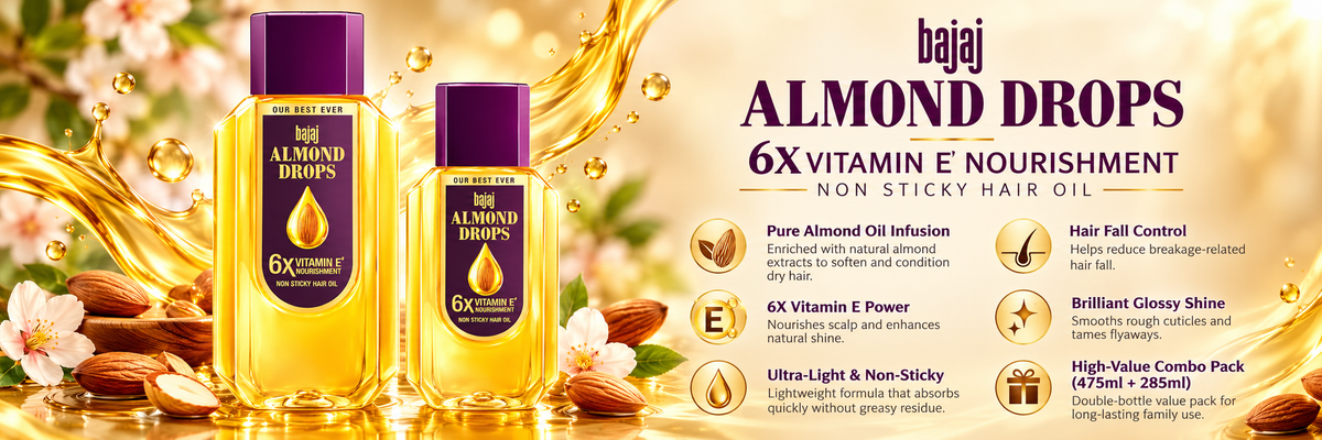 Bajaj Almond Hair Oil for Hair Fall Control & Shine - Value Pack (475ml + 285ml)