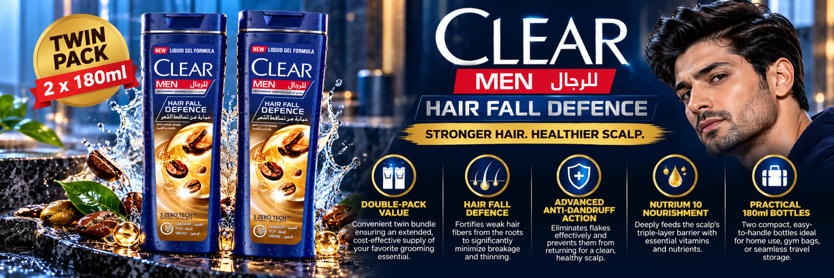 Clear Men Hair Fall Defence Anti-Dandruff Shampoo | Twin Pack (2 x 180ml)