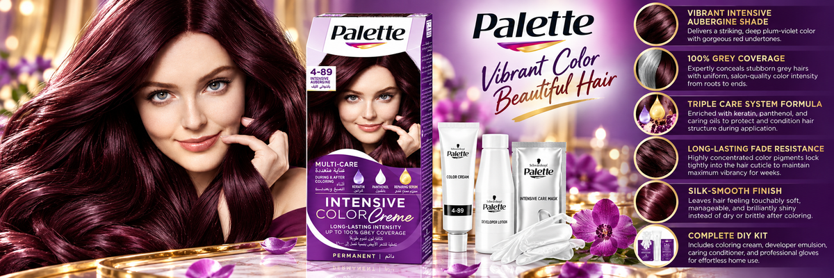 Palette Permanent Hair Color Cream with Triple Care System - 4-89 Aubergine