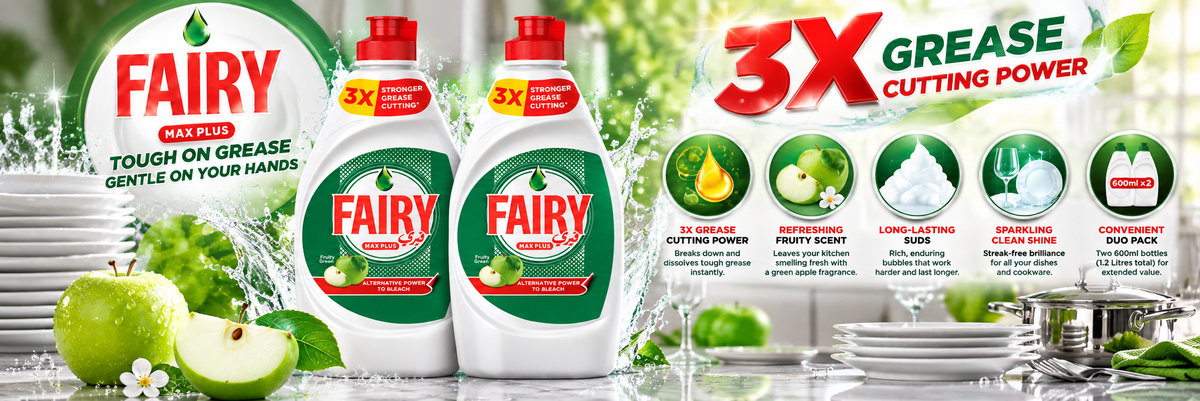 Fairy Dishwashing Liquid Soap - Green Apple Scent (Dual 600ml Value Pack)