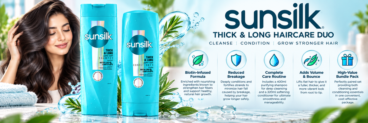 Sunsilk Thick & Long Hair Care Duo | Shampoo 400ml & Conditioner 320ml Bundle