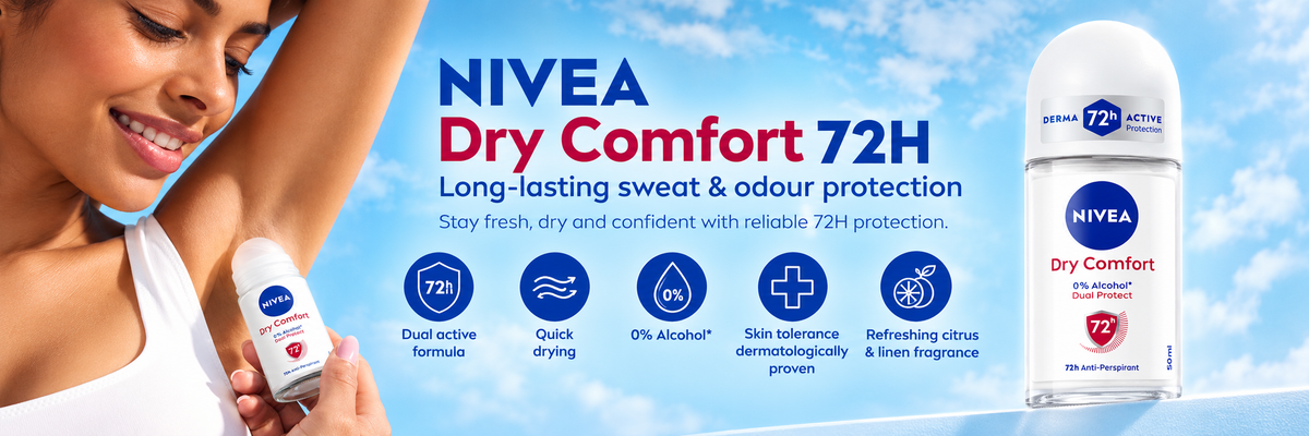 Nivea Dry Comfort Antiperspirant Roll-On for Women 72H Odour Control 50 ml