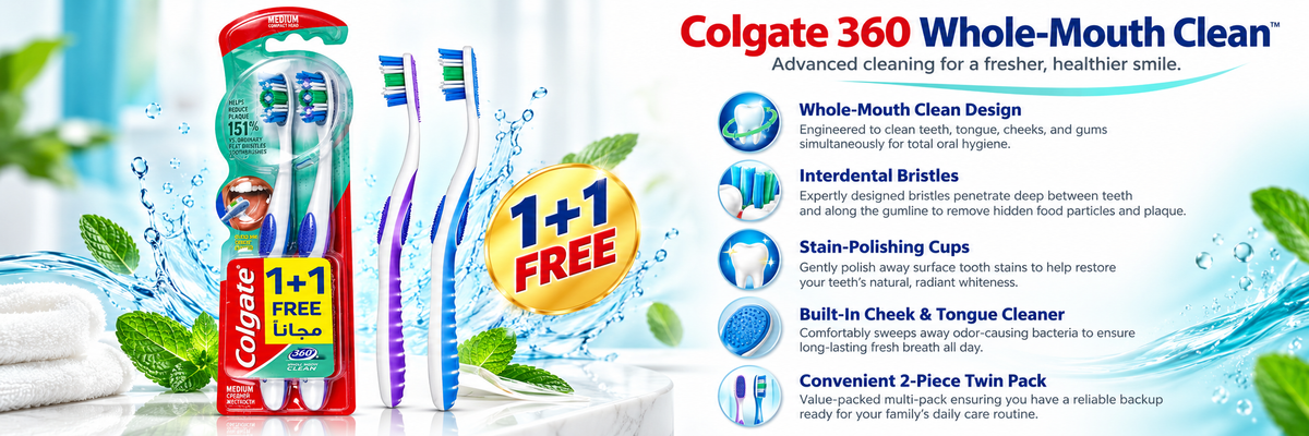 Colgate 360 Degree Whole Mouth Clean Manual Toothbrush - Medium (2 Pack)