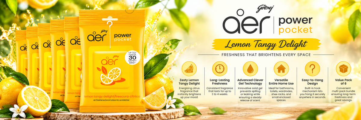 Godrej Aer Long-Lasting Home & Bathroom Freshener - Lemon Scent (6-Pack)