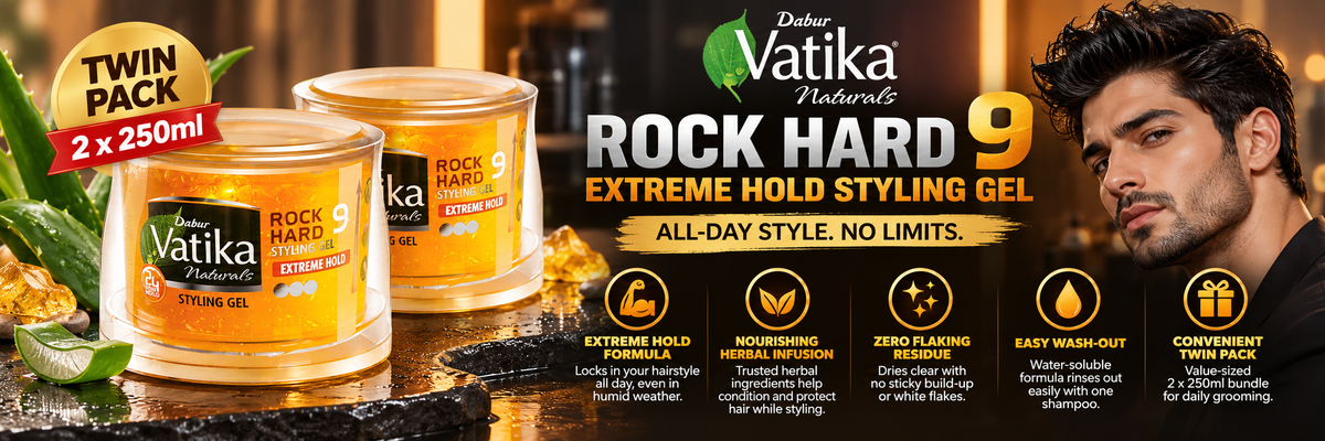 Dabur Vatika Extreme Hold Styling Hair Gel | Twin Pack (2 x 250ml)