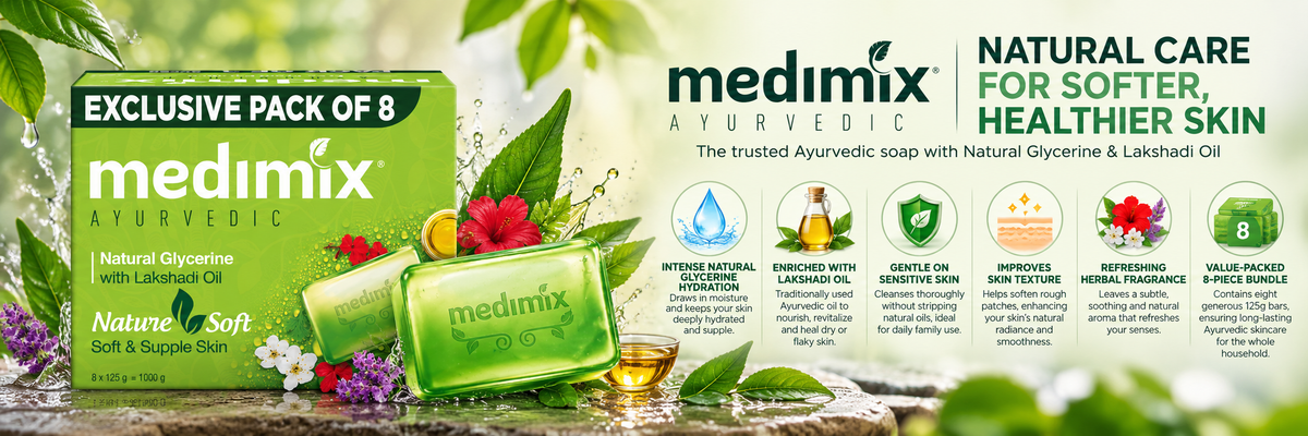 Medimix Ayurvedic Natural Glycerine & Lakshadi Oil Bathing Bar - 125g (Pack of 8)