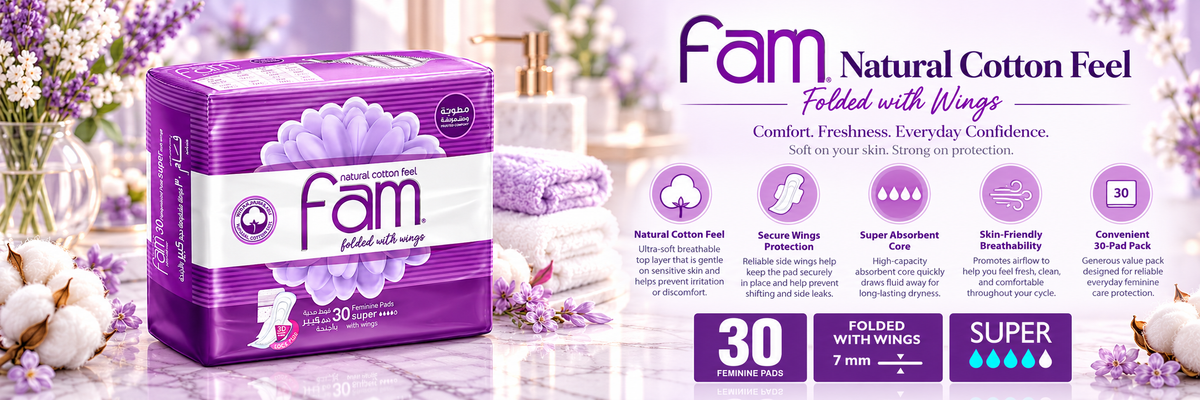 Fam Maxi Super Sanitary Pads | Natural Cotton Feel with Wings | 30 Count