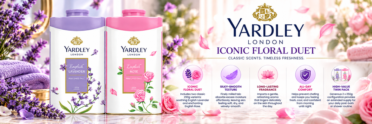 Yardley London English Lavender & English Rose Talcum Powder | Twin Pack (2 x 250g)