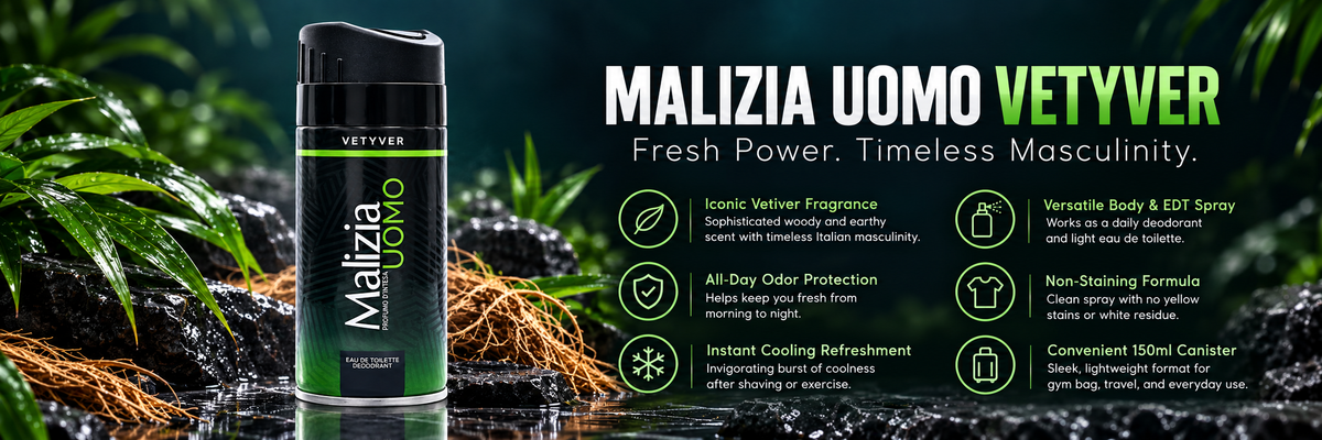 Malizia Uomo Classic Vetiver Fragrance Deodorant Body Spray - 150 ml