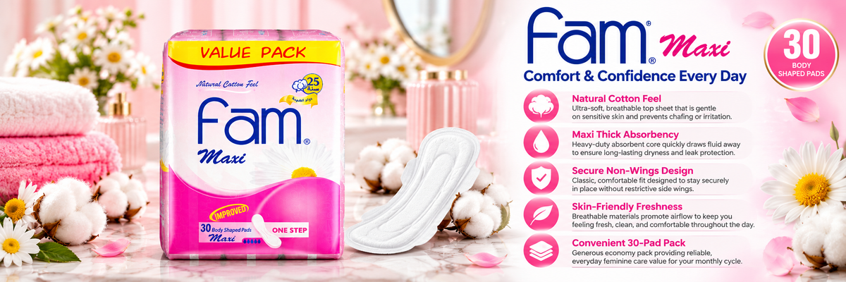 Fam Sanitary Pads Maxi Thick Non-Wings with Soft Cotton Touch (30 Pcs Pack)