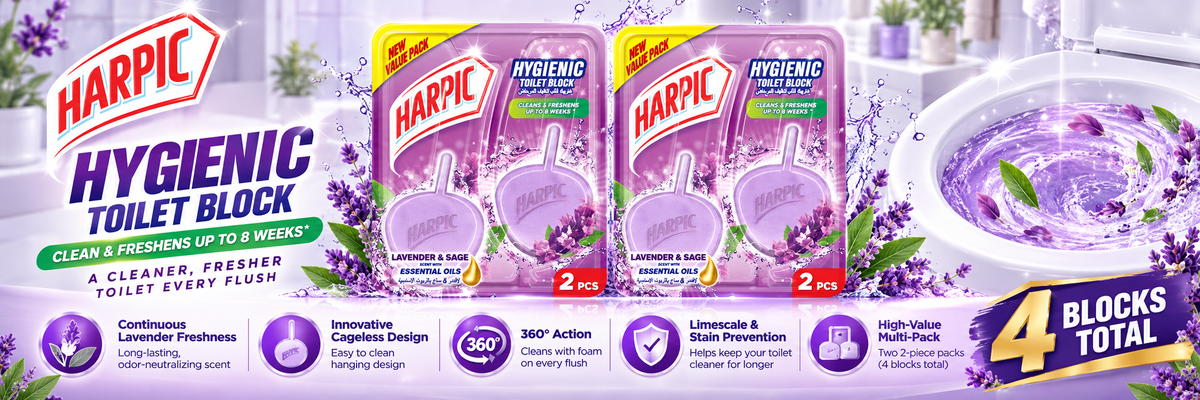 Harpic Lavender Hygiene Cageless Toilet Block | 2-Piece Pack (2 Packs Total)