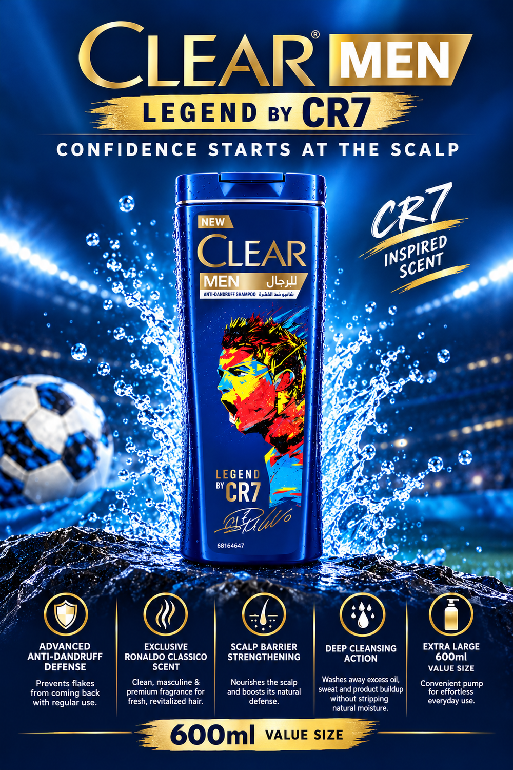 CLEAR Men Deep Clean Scalp Shampoo - Ronaldo Classico Edition (600 ml)
