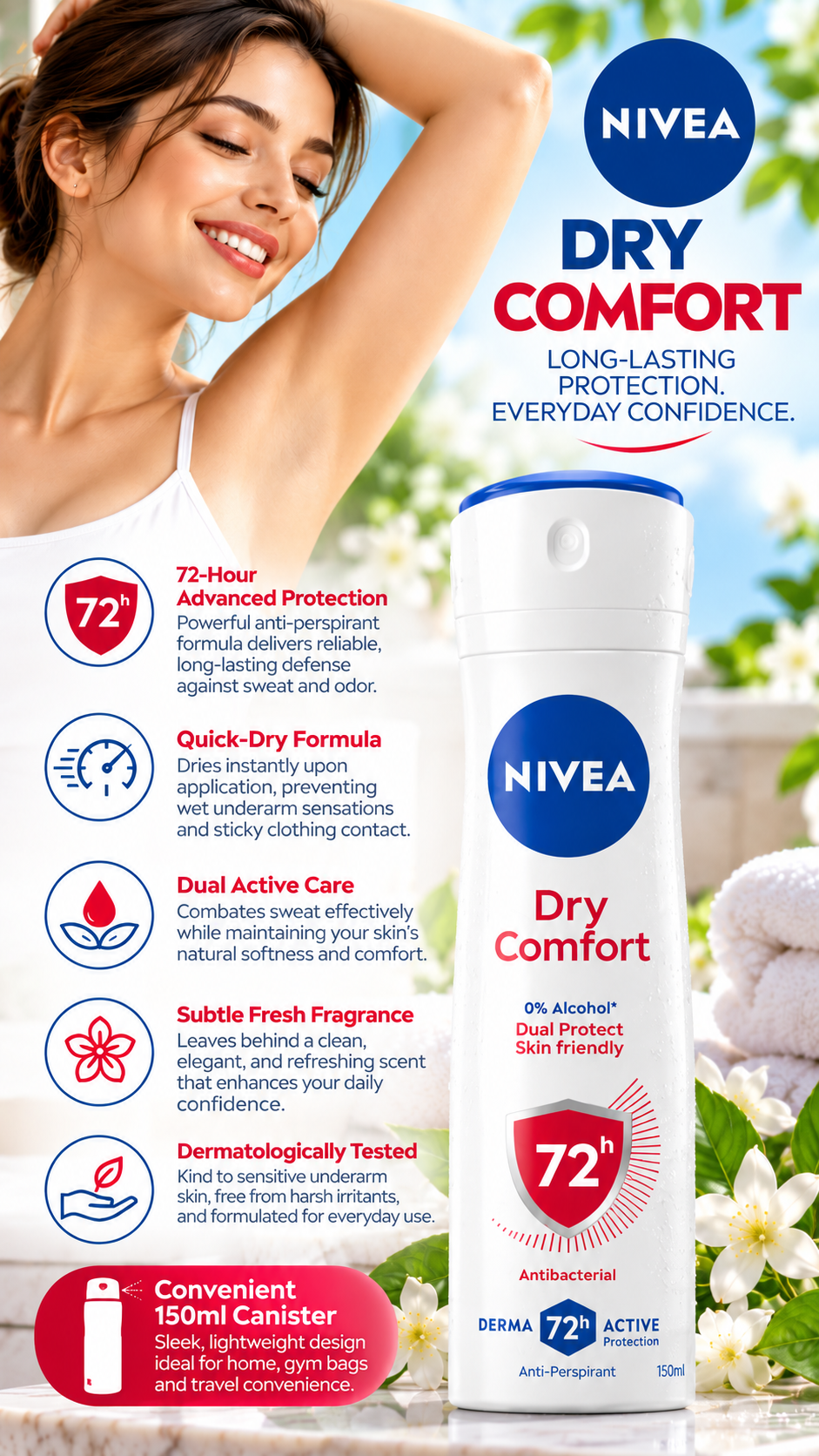 Nivea Women Dry Comfort Quick-Dry Anti-Perspirant Body Spray - 150 ml