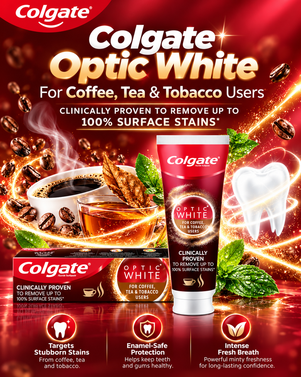 Colgate Optic White Stain Removal Toothpaste for Coffee, Tea & Tobacco | 75ml