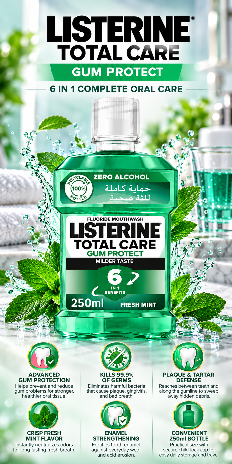 Listerine Total Care Gum Protect Mouthwash Fresh Mint | 250ml