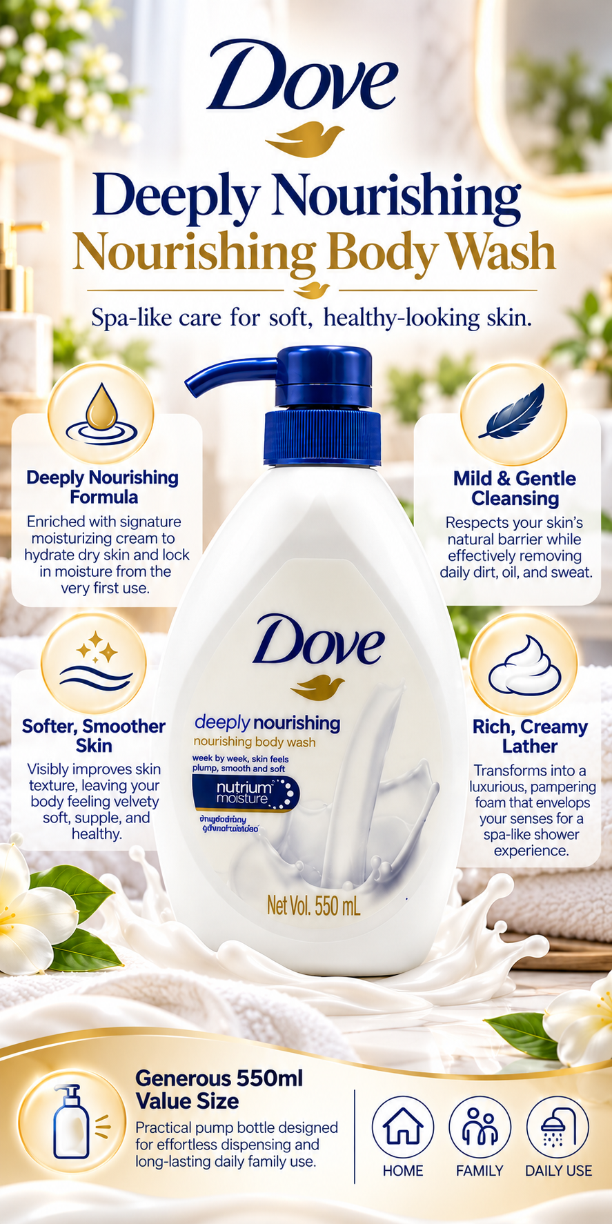 Dove Deeply Nourishing Body Wash with Moisturizing Cream | 550ml